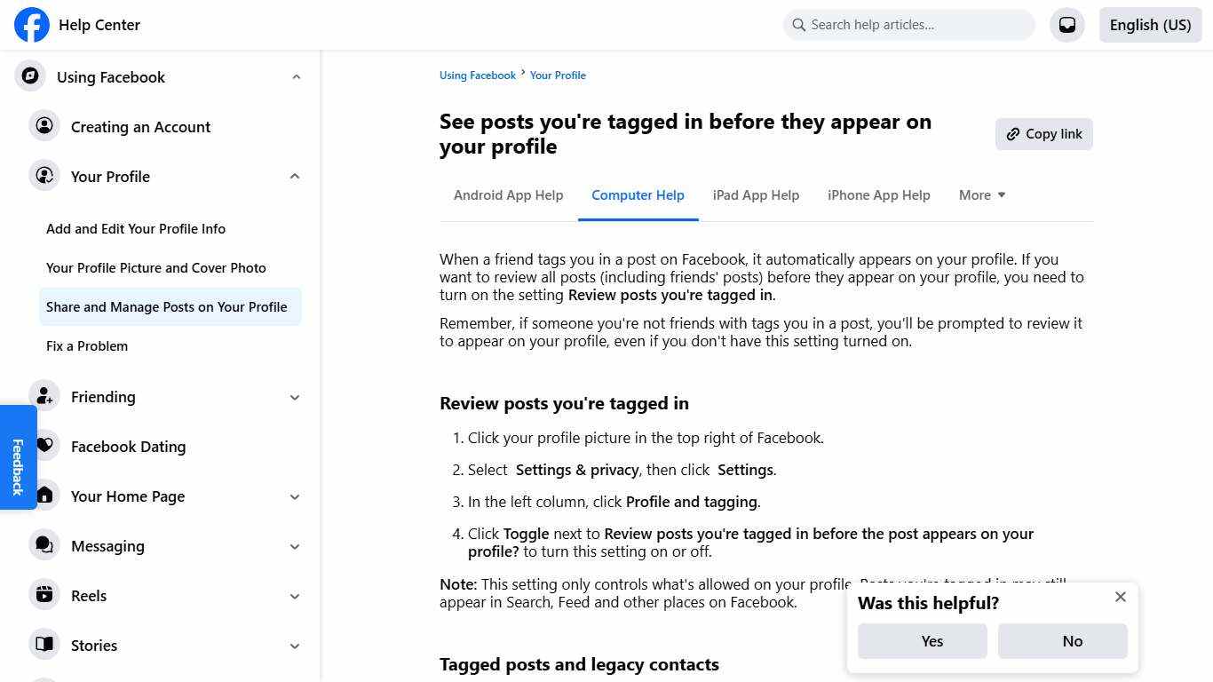 See posts you're tagged in before they appear on your profile | Facebook Help Center
